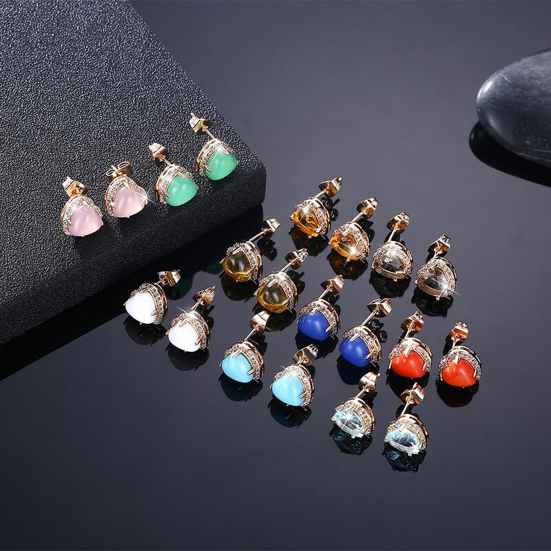 Boucles d'oreilles en forme de cœur pour femme, bijoux fantaisie, couleur Champagne, or, zircon cubique, accessoires de luxe, à la mode