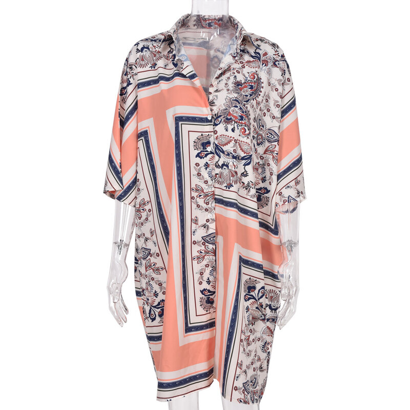 Frauen tops patchwork druck casual übergroße bluse frau shirts Strand Stil V-ausschnitt Lange Top weibliche