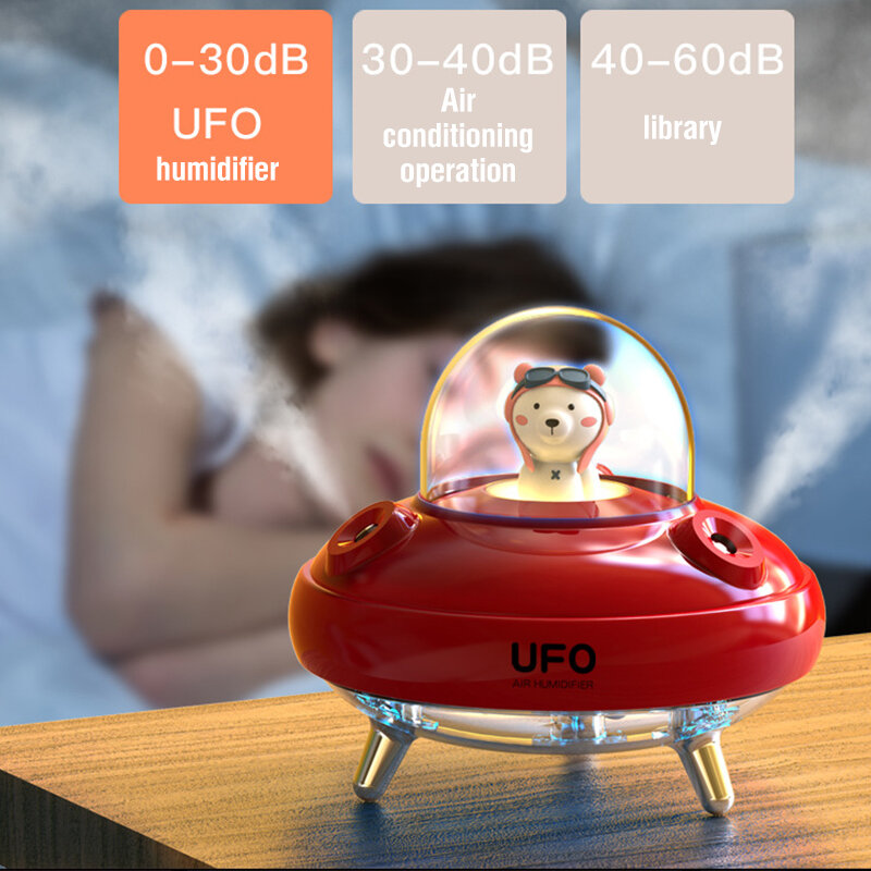Humidificador de aire con boquillas duales, difusor de Aroma inalámbrico recargable por USB, ultrasónico, generador de niebla de oso de dibujos animados, UFO