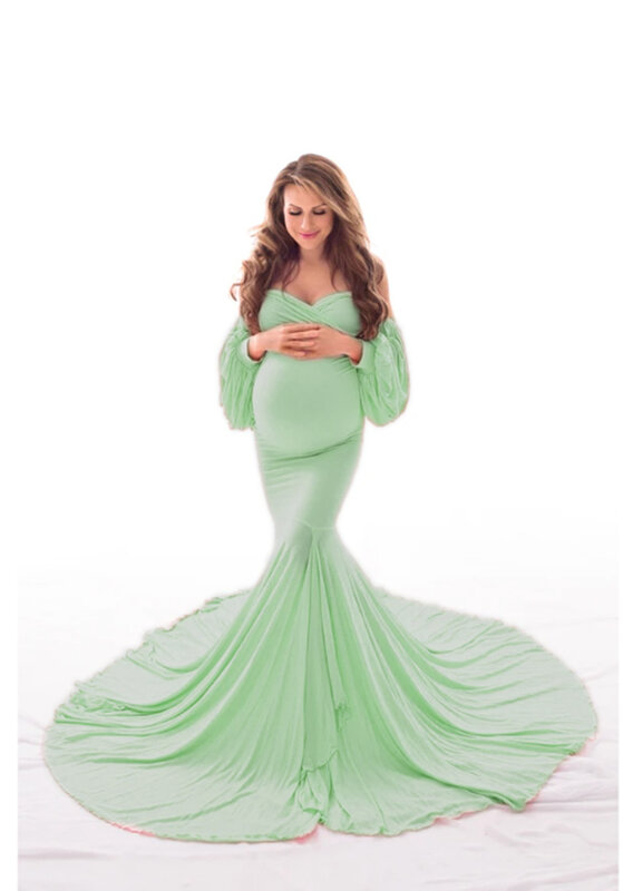 Novo vestido de grávida 2021 fotografia maternidade adereços para fotografar foto gravidez roupas algodão + seda fora do ombro vestido saia longa