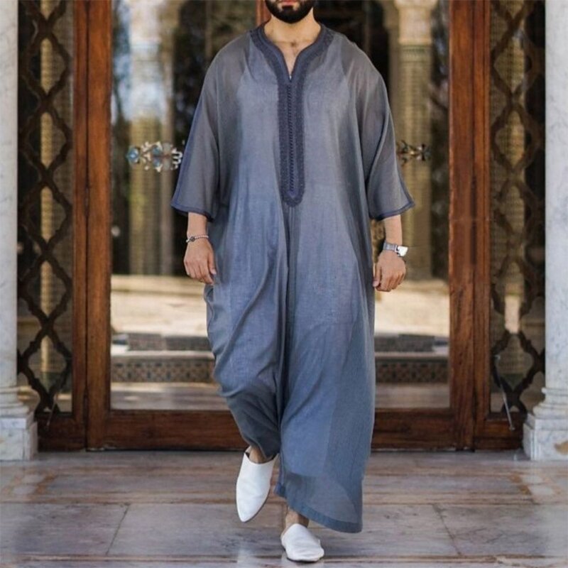 Vestido musulmán Simple para hombre, camisa de manga larga, Túnica tipo caftán L41B