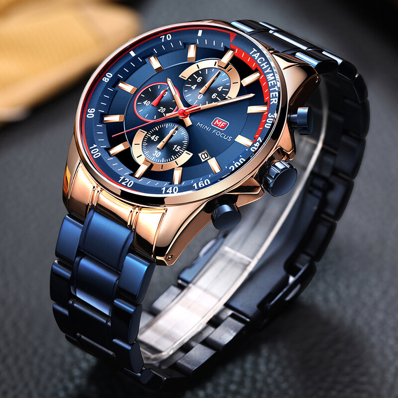 Classic Quartz Mens Watches Top Brand Luxury 3 Sub-dial 6 Hands Date Display Fashion Sports Chronograph Wristwatch MINI FOCUS