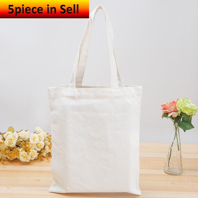 5 pçs em conjunto para venda 22x25cm bolsa de lona dobrável tote unisex em branco diy design original eco dobrável algodão sacos bolsa de lona