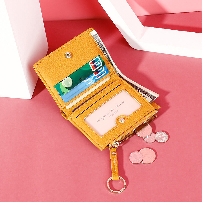 ยี่ห้อสีเหลืองผู้หญิงกระเป๋าสตางค์ PU หนังกระเป๋าสตางค์หญิง Mini Hasp Card กระเป๋าสตางค์ Slim กระเป๋าสต...