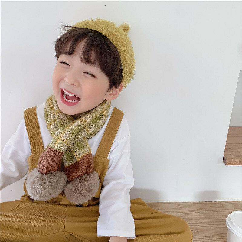 2021 جديد الشتاء الأطفال اللون منقوشة وشاح محبوك اليابان كوريا موضة لينة أضاليا خليط الأوشحة شال الاطفال الدافئة منديل