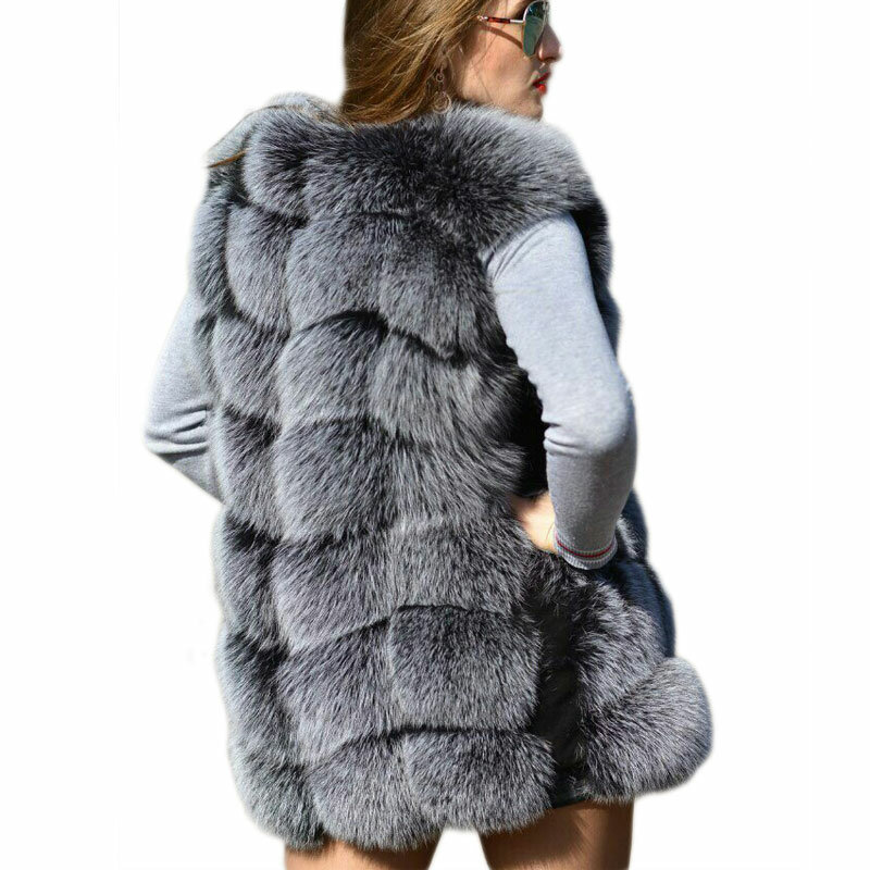 Mantel Bulu Rubah Palsu Musim Dingin Tebal & Hangat 2020 Mantel Teddy Berbulu Lembut Wanita Mode Rompi Bulu Ramping Wanita dengan Saku