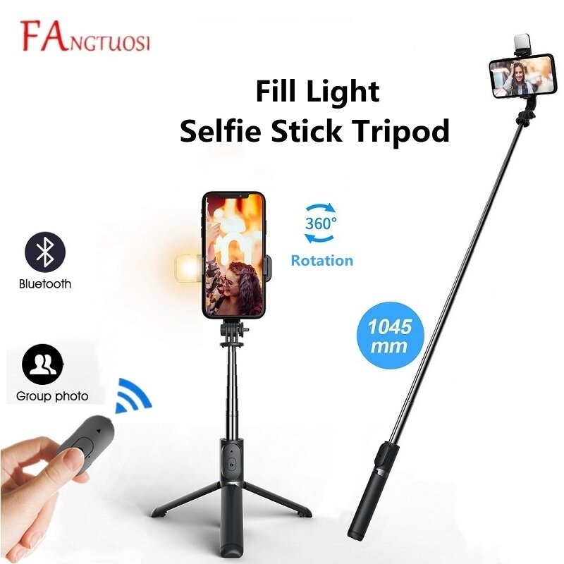 Fangtuosi novo sem fio bluetooth selfie vara tripé dobrável monopés com luz de preenchimento para ios android smartphones