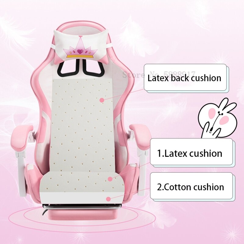 Silla de ordenador reclinable para chicas, silla de moda de hogar cómoda con ancla en vivo, Internet café, juego WCG, color rosa