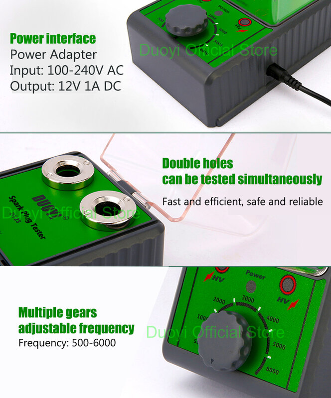 DUOYI-Herramientas de bujía y encendido de coche DY28, Detector de doble orificio de voltaje de 110V-220V, Analizador de probador de bujías de encendido de cableado