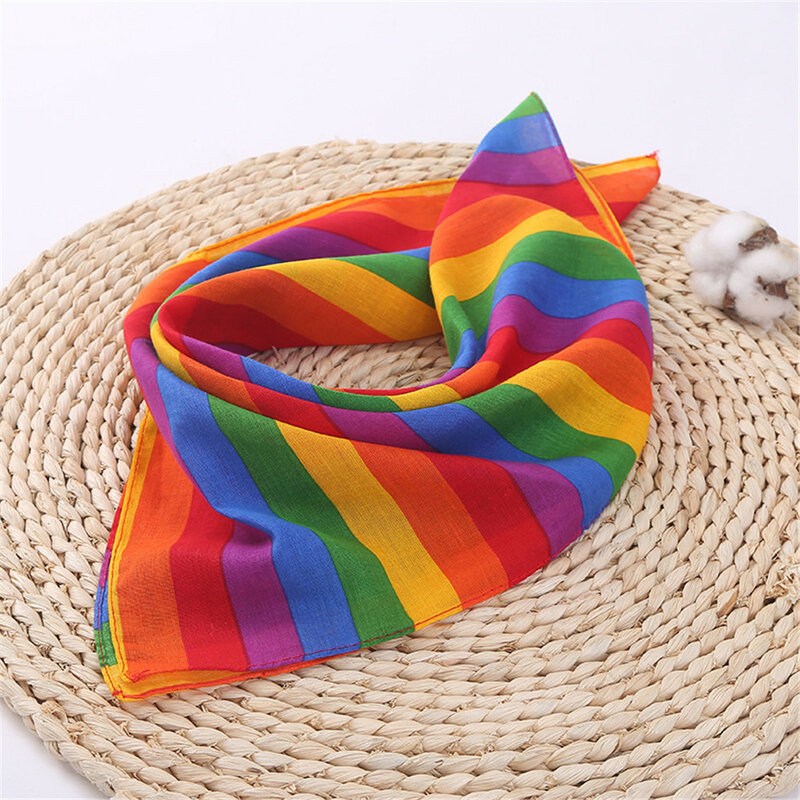 Pañuelo cuadrado de bolsillo de algodón para hombre y mujer, banda para la cabeza de rayas de colores arcoíris de 55x55cm, Bandana de muñeca para el cuello