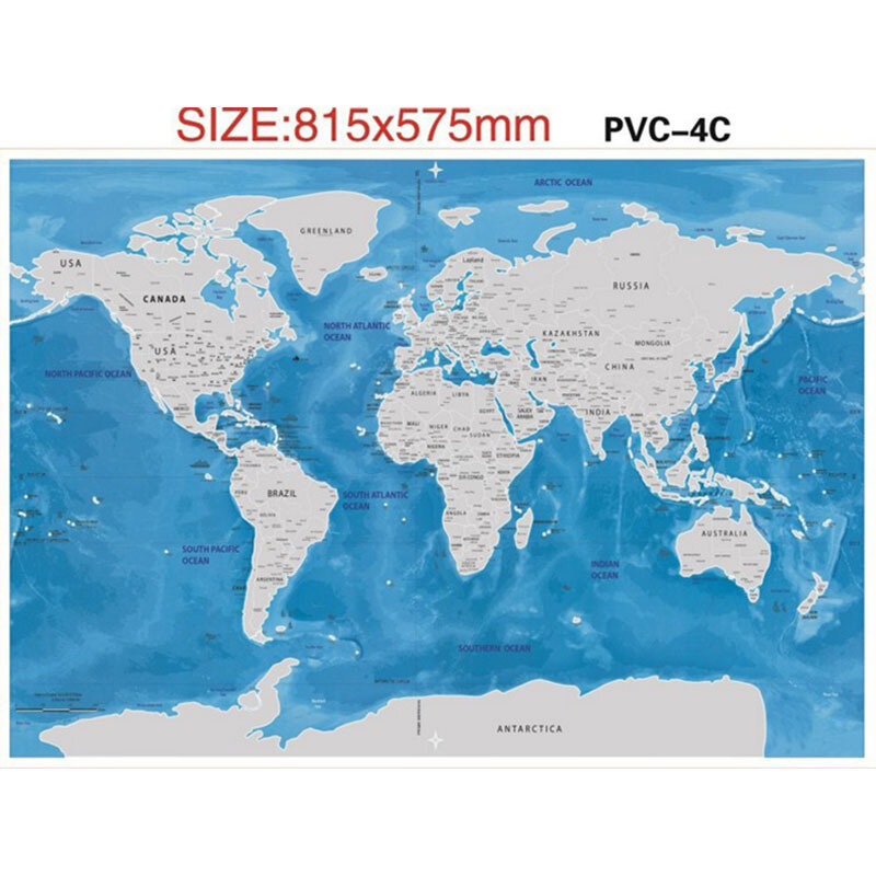 Waterproof Scratch Close Map World Map Best Decoration School Office Stationery