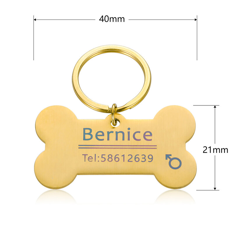Llavero personalizado con grabado de nombre de identificación de Mascota, accesorio de hueso para Collar de perro y gato, cachorro, colgante