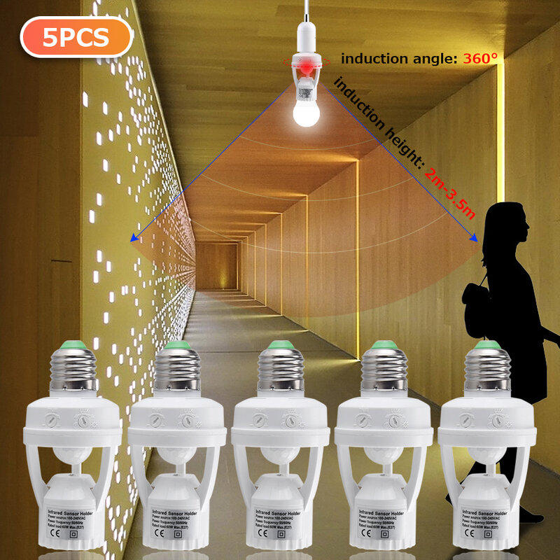 Socket E27 Converter Met Pir Motion Sensor Smart Home Hoge Gevoeligheid Smart Switch E27 Lamp Holder Base Voor Led Lamp