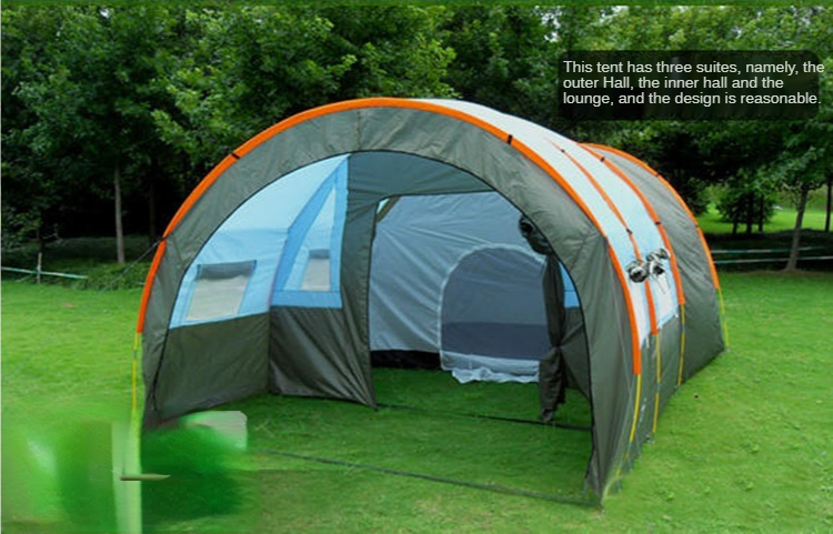 Doule camada túnel tenda 5-10 pessoa acampamento ao ar livre família tenda casa turística