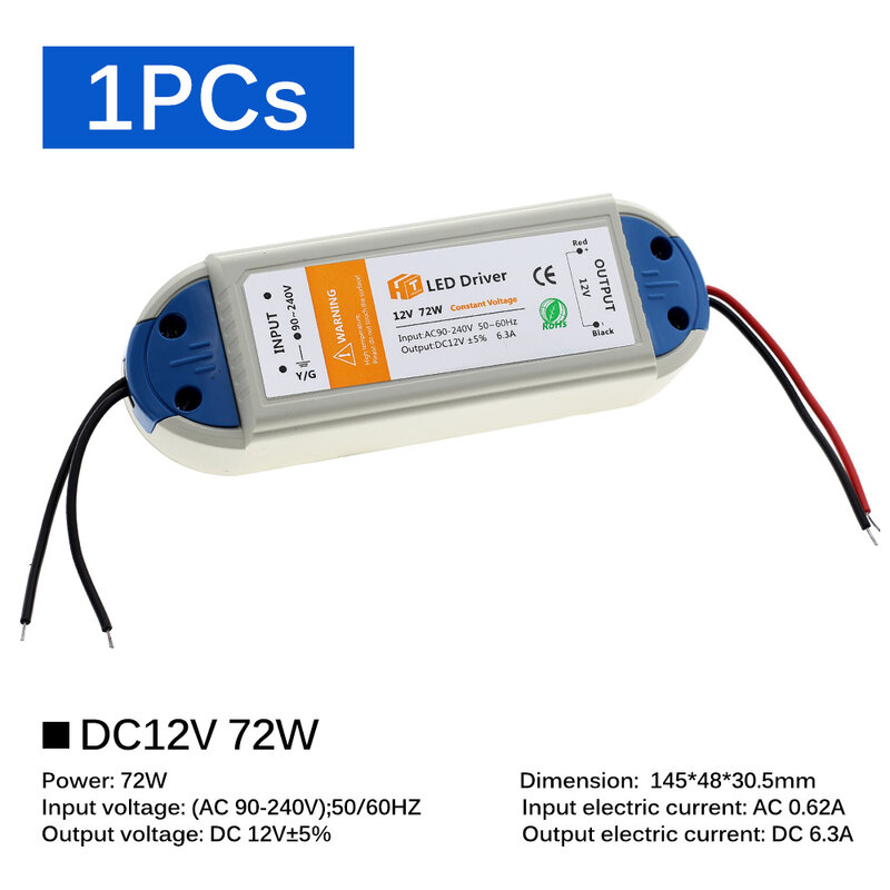 DC12V Controlador LED 18W 36W 72W 100W alta calidad transformadores de iluminación para tira de luz LED 12V adaptador de fuente de alimentación