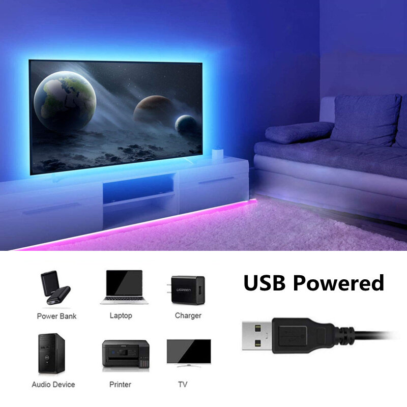 LED Strip Light RGB2835 SMD ไดโอดเทปหลอดไฟแบบยืดหยุ่นบลูทูธ3คีย์ IR รีโมทคอนโทรล USB Powered DC5V TV Backlight home Decor