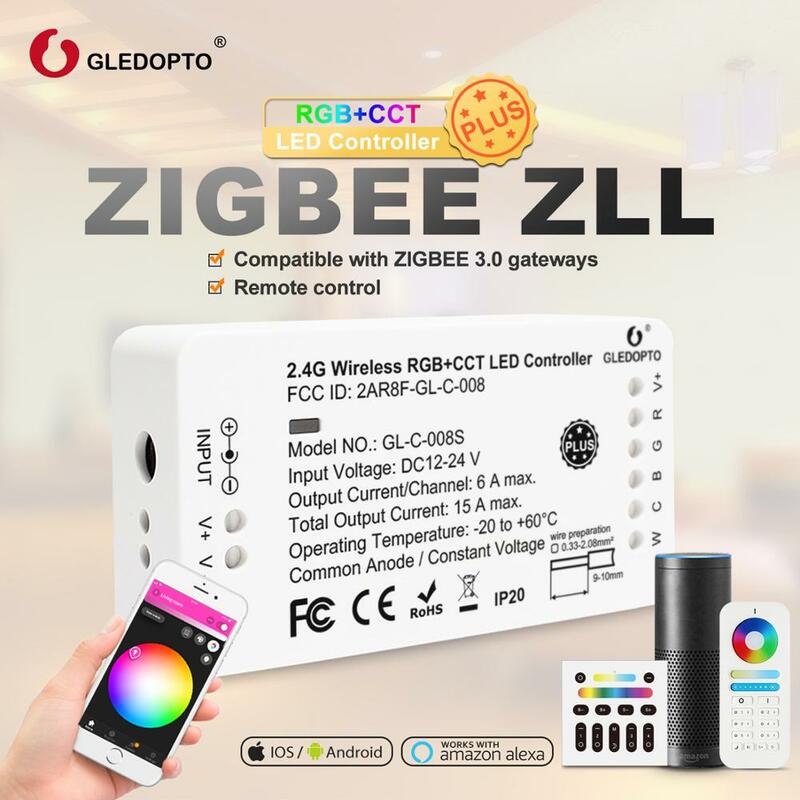 Contrôleur de bande OPTO ZigBee G LED, rvb + CCT LED, DC12-24V, fonctionne avec zigbee3.0 et gateway smartThings echo plus commande vocale