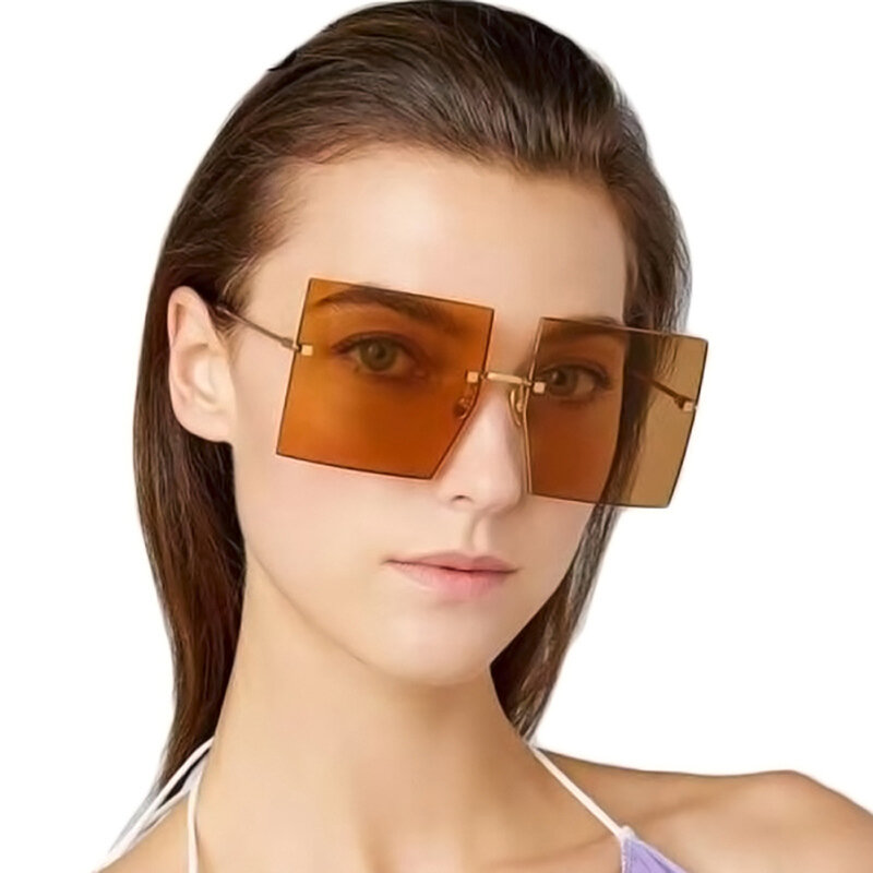 MUSELIFE – lunettes de soleil carrées surdimensionnées sans bords pour femmes, nouvelle marque de luxe à la mode, verres transparents rouges et bleus, une pièce