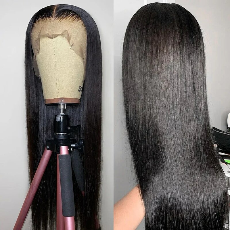 Бесклеевой 180% Плотность 26 дюймов длинный шелковистый прямой волокнистый синтетический кружевной передний парик для чернокожих женщин с ес...