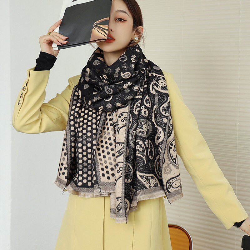 Imite cashmere longo cachecol feminino moda boho boêmio paisley dot xale inverno roubou hijab 185*65cm