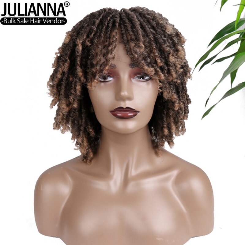 Julianna-Peluca de pelo sintético Kanekalon para mujer, pelo corto Afro rizado, de buena calidad, diosa falsa Locs, bloqueo de sueño, color negro
