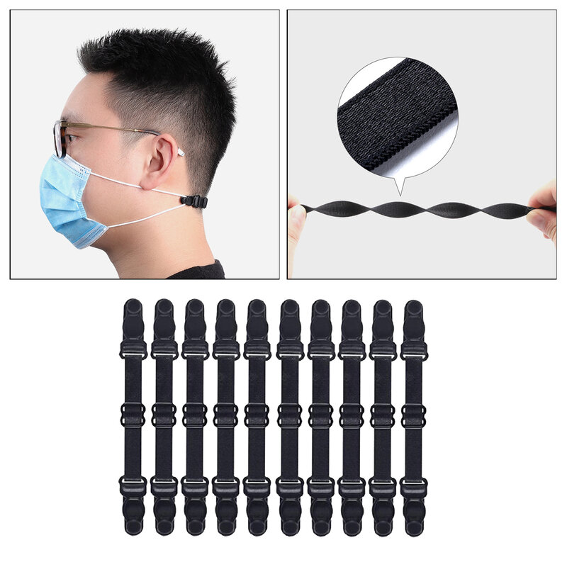 10Pcs/Set Mask Ear Strap Extender Ear Hook Clips Reduce Ear Pressure Black Mask Clips Extender Mask Guard Buckles Ear Guards