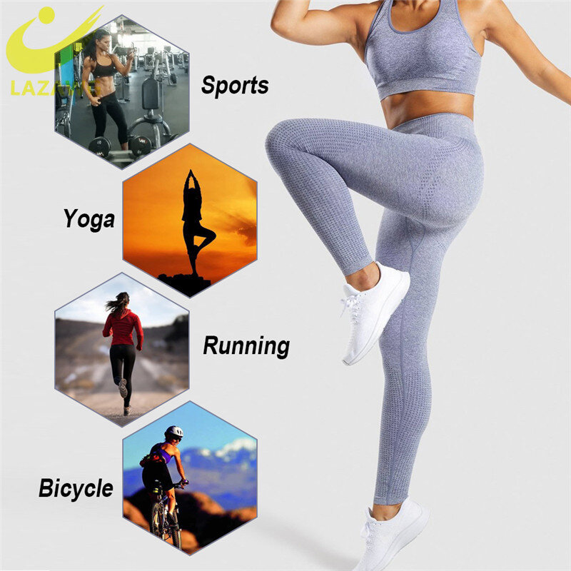 LAZAWG Legging Mulus Pinggang Tinggi Legging Push Up Celana Yoga Lari Kebugaran Wanita Celana Panjang Elastis Energi Celana Ketat Gym