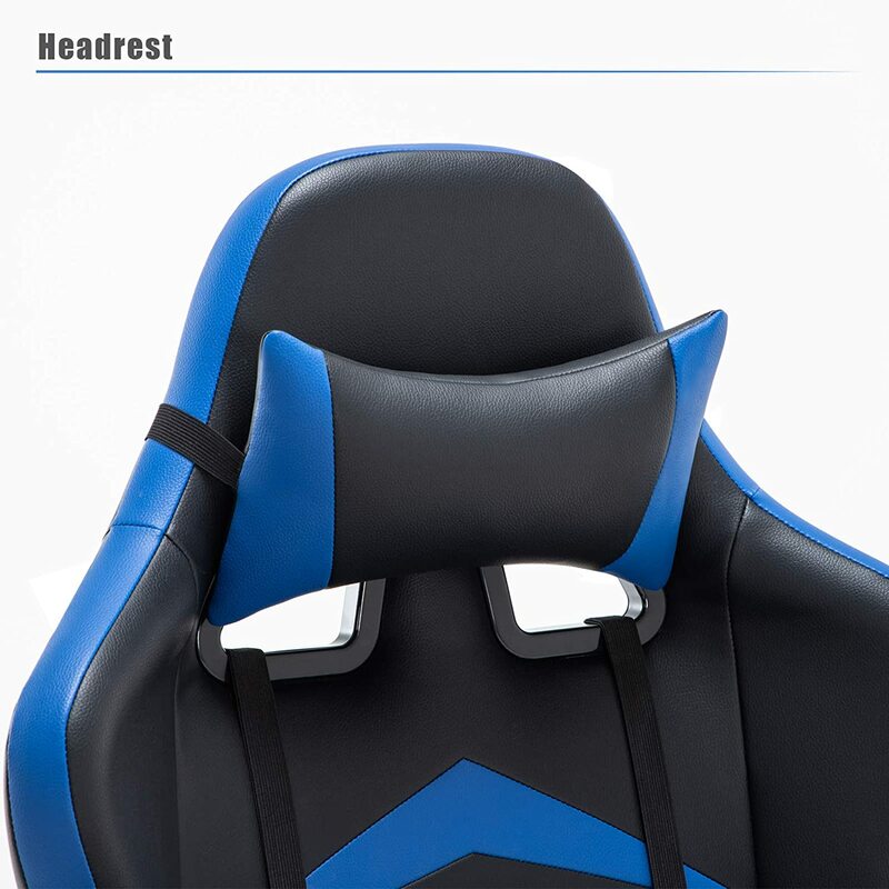 Fotel gamingowy z wysokim oparciem poduszka lędźwiowa i poduszka na głowę, regulowana wysokość 360 ° obracanie i stałe podłokietniki