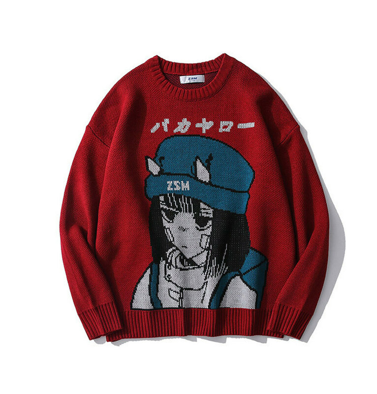 2021 ins street y2k marca de moda solta em torno do pescoço camisola tendência pulôver personagem dos desenhos animados anime jacquard suéter