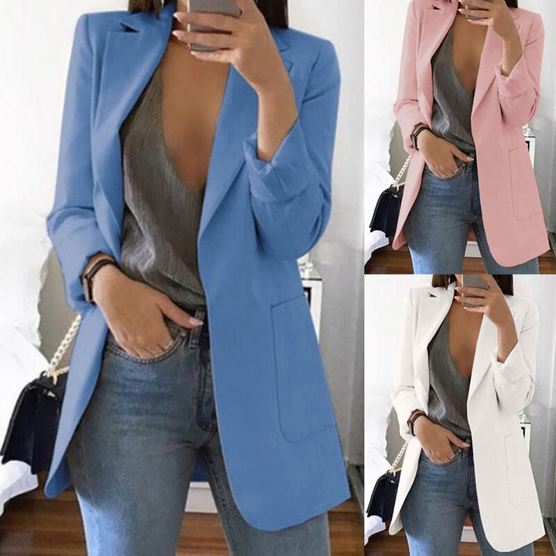 Women Suit Jacket Elegent Solid Color Lapel Long Sleeve Thin Business Women Blazer Outerwear Plus Size veste femme ropa mujer
