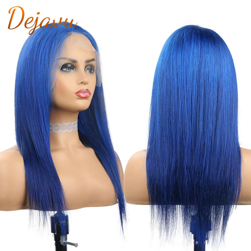 613 niebieski kolor proste włosy ludzkie peruki 13x4 Frontal peruka 28 Cal 613 koronki przodu peruki PrePlucked brazylijski Remy włosy dla kobiet