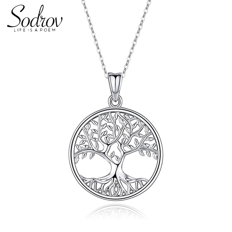 Sodrov prata 925 colar zircão árvore da vida pingente de prata colar para mulher prata 925 jóias árvore sorte pingente colar