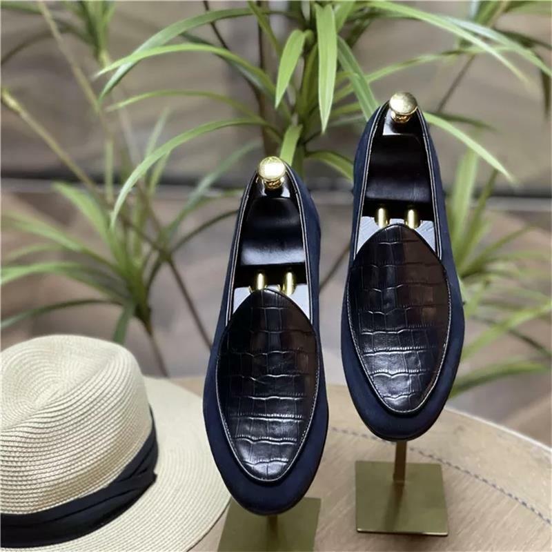 Neue Männer Mode-Business Kleid Schuhe Handgemachte Farbe Passenden Nachahmung Wildleder Nähte PU Muster Runde Kappe Tragen Müßiggänger 3KC561