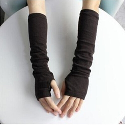 1 Pair Women's Fashion Solid Color Wool Blend Knitted Arm Fingerless Long Mitten Wrist Elastic Warm Gloves перчатки