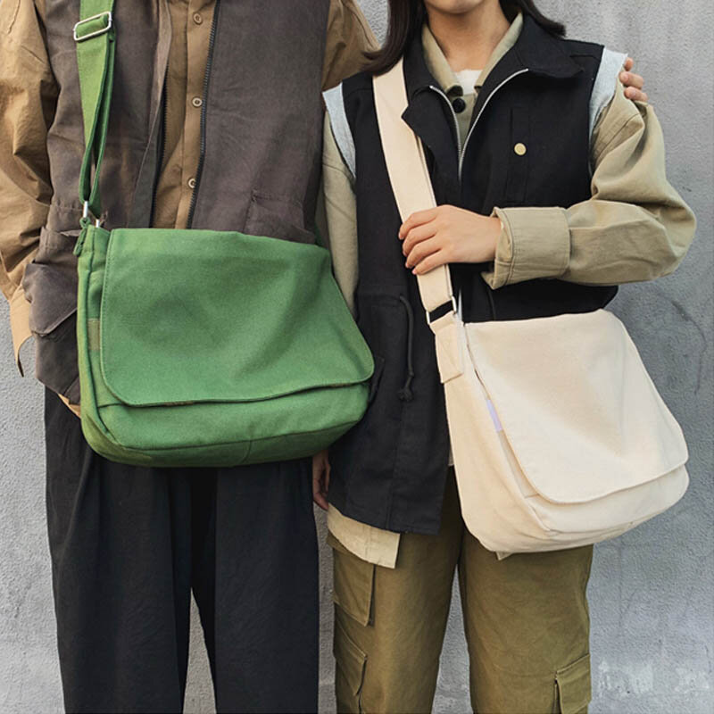 Casual Shoulder Canvas Bag Large Women Shoulder Crossbody Bags Travel Shopping Messenger Bag Solid Color Unisex Satchels