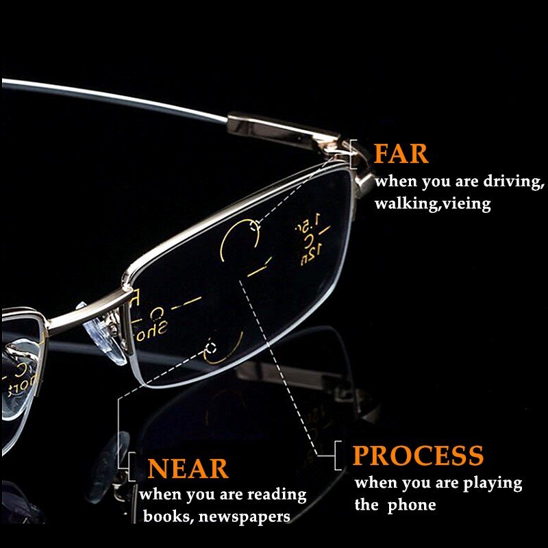 2021 المعادن متعدد البؤر نظارات للقراءة التقدمية ثنائية البؤرة مكافحة الأشعة فوق البنفسجية حماية طويل النظر نظارات نصف إطار الرجال النساء