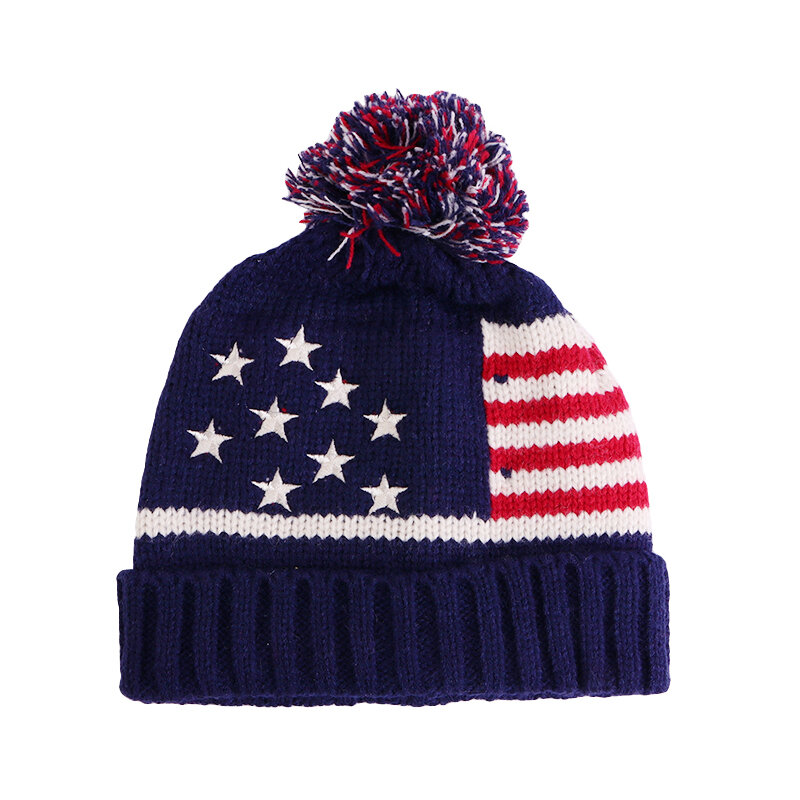 Berretto lavorato a maglia per bambini Pom Pom invernale berretto per bambini USA UK Flag Pattern cappello lavorato a maglia genitore-figlio berretti da donna spessi Skullies