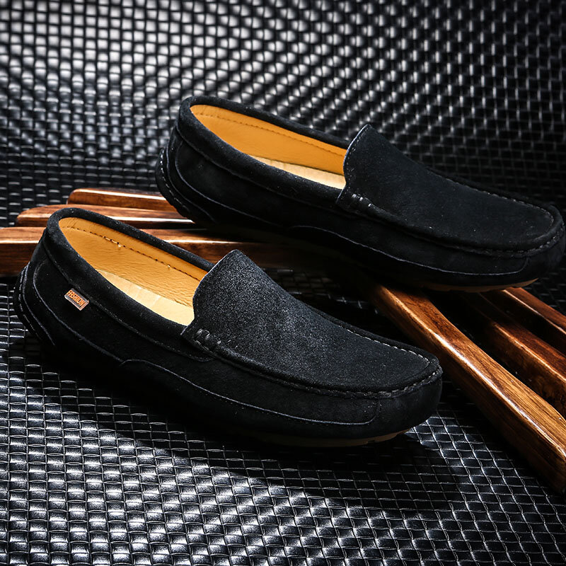 Mocasines informales Vintage para hombre, zapatos planos sin cordones, cómodos, de cuero, para conducir