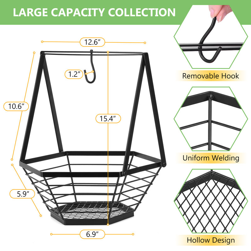 Creative Multiple Function Fruit Drain Basket With Handel And Hook Metal Storage Basket For LivingRoom And Kitchen