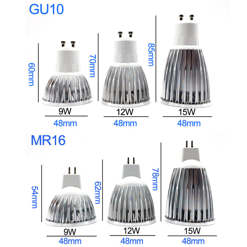 AC85-265V لمبة LED GU10/E27/E14/GU5.3 COB الضوء 9W/12W/15W الألومنيوم LED مصباح CB LED الضوء الأبيض/الدافئة الأبيض