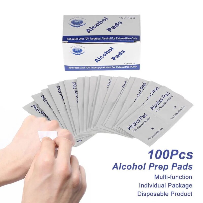 100PCS/Set Portable Alcohol Swabs Pads Wipes Antiseptic Cleanser Cleaning Sterilization First Aid Home Skin Makeup Hot