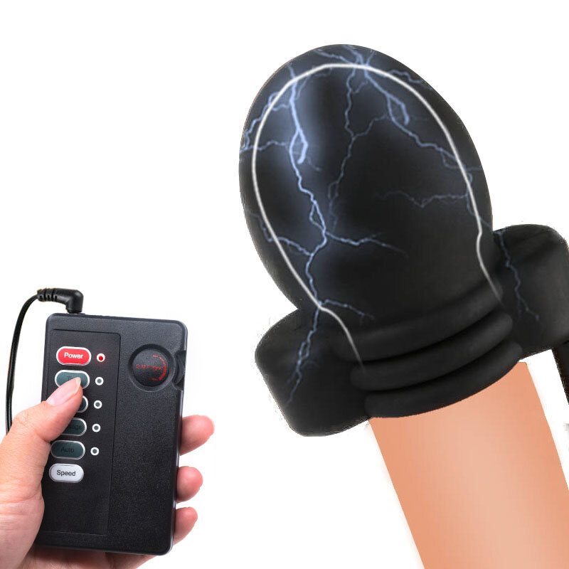 Male Electro Shock Glans Trainer Massage Cup Penis Stimulator Masturbation Delay Training Electric Shock Medical Therapy Sex Toy
