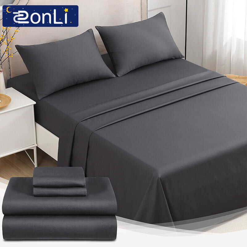 ZonLi-Juego de ropa de cama de 4 piezas, colchas de fibra de algodón Natural de enfriamiento suave, cubierta de Color sólido, juego de sábanas de tamaño doble Queen