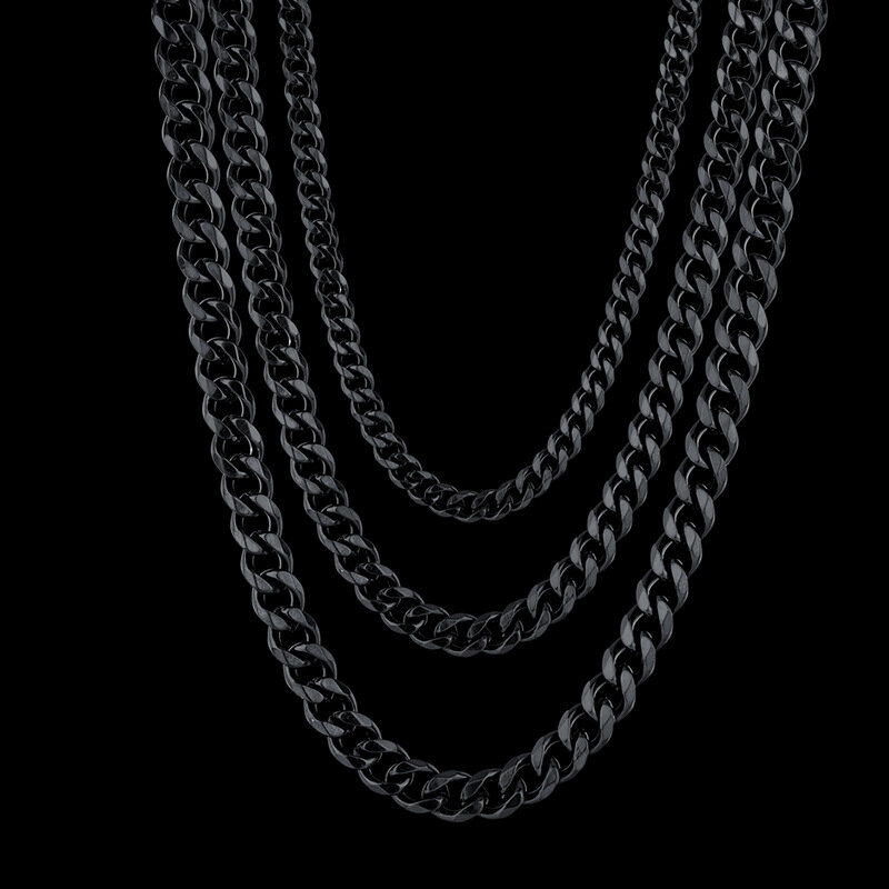Clássico preto ouro cor link corrente gargantilhas metal jóias de aço inoxidável 3,5,7mm curb cubana colares para homens