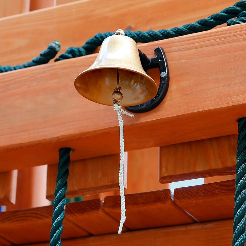Outdoor Dinner Bells Made of Gold Cast Iron | Bracket Mounts Bell to Both Indoor Outdoor Wall Surfaces