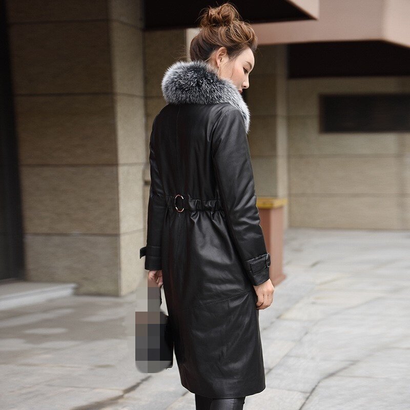 Female lambskin coat, new mostly casual for women, slim fit long jacket, classy with military green pocket belt