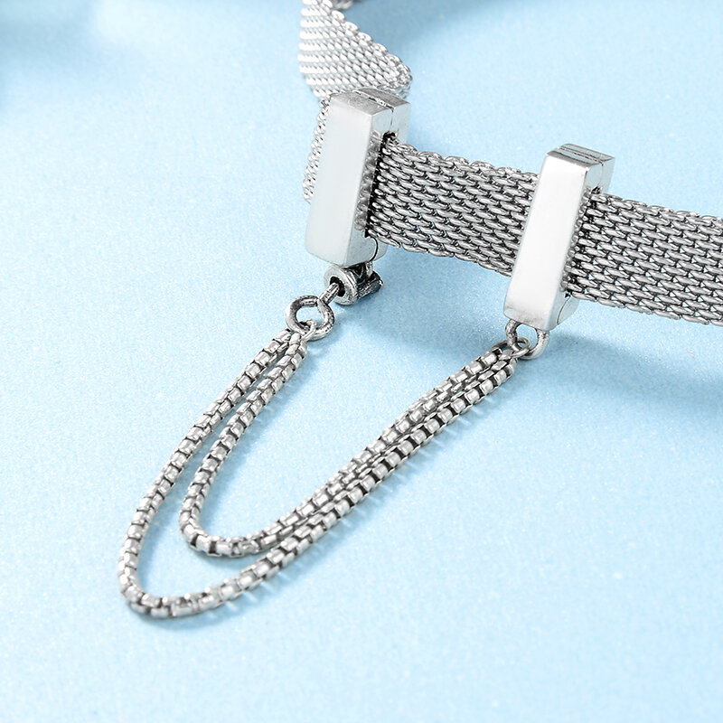 Clips carrés en argent Sterling 2021, perles de chaîne de sécurité adaptées aux bijoux de Bracelet à breloques d'origine avec Clip réfléchissant, 925