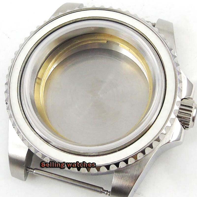 Capa de relógio 40mm paryota, estojo de aço inoxidável polido com vidro mineral endurecido de safira, ajuste 2824 2836 e movimento