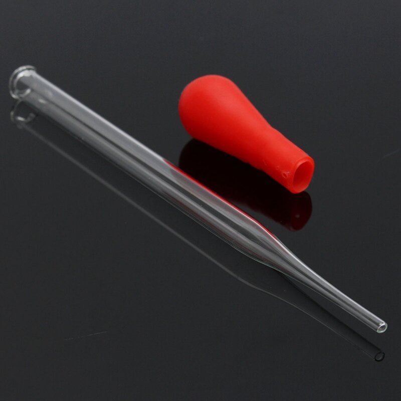 A pipeta médica da experiência com o conta-gotas de borracha vermelho do tampão transfere a pipeta fornece o laboratório de kicute 12cm 3ml vidro claro durável