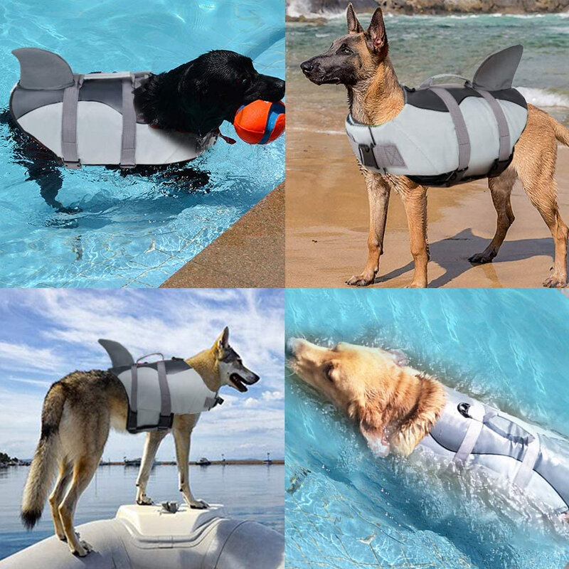 Chaleco salvavidas para perro, traje de baño de sirena y tiburón, ropa de seguridad, suministros para mascotas, chalecos de tiburón para piscina, Playa y paseos en bote